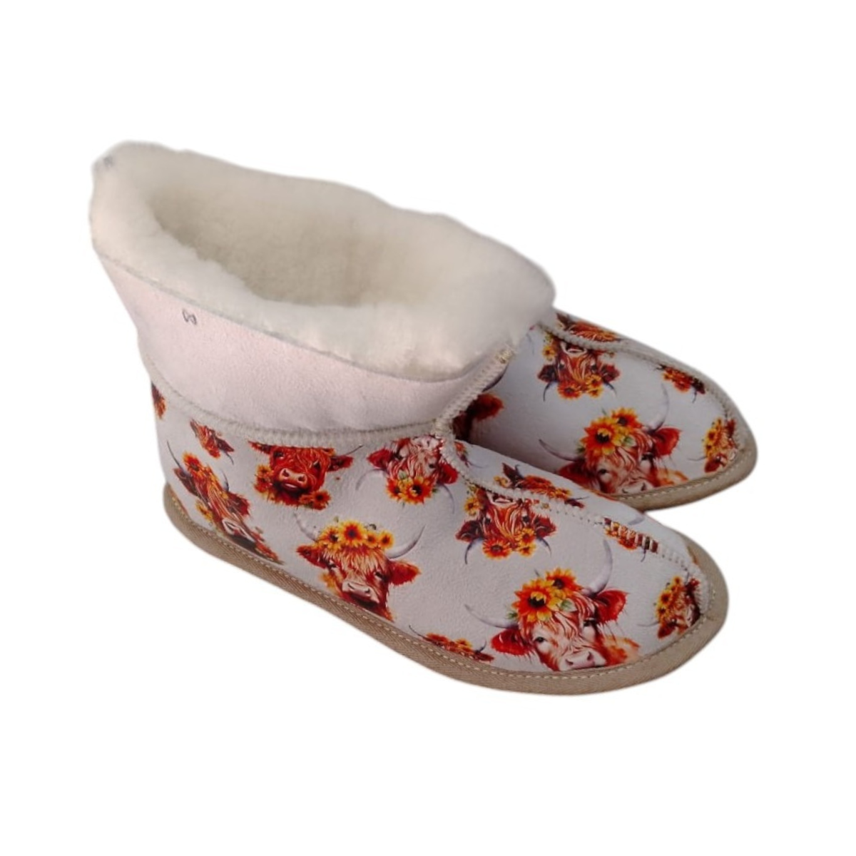 PRINTED MERINO WOOL & LEATHER SLIPPERS