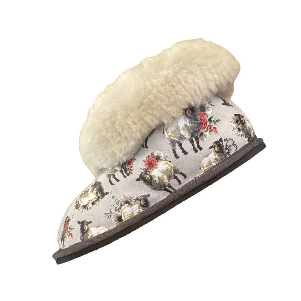 PRINTED MERINO WOOL & LEATHER SLIPPERS