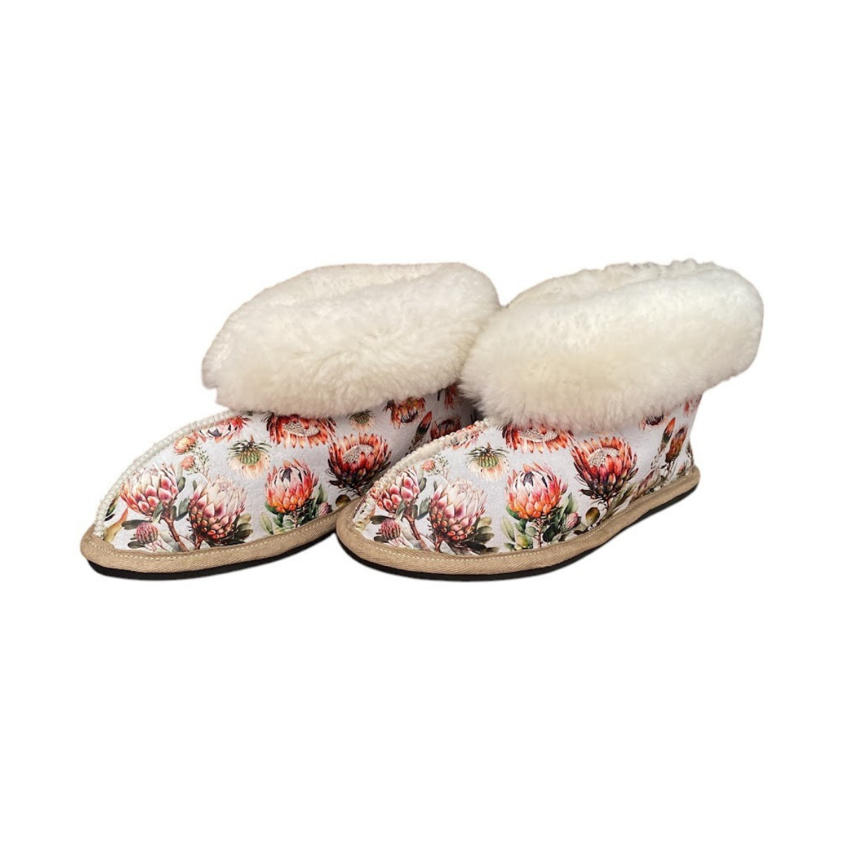 PRINTED MERINO WOOL & LEATHER SLIPPERS