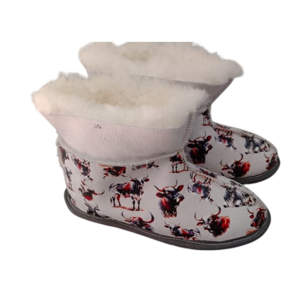 PRINTED MERINO WOOL & LEATHER SLIPPERS