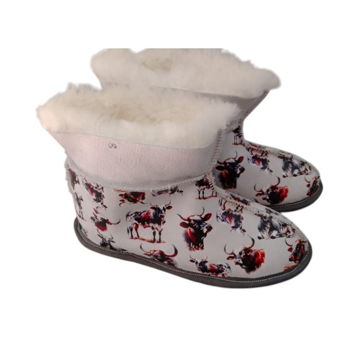 PRINTED MERINO WOOL & LEATHER SLIPPERS