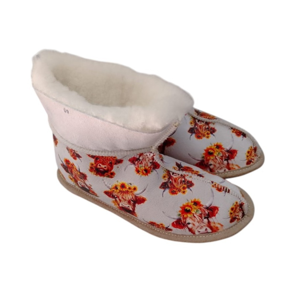 PRINTED MERINO WOOL & LEATHER SLIPPERS