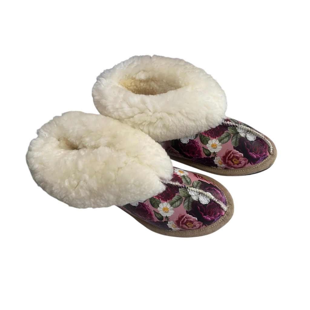 PRINTED MERINO WOOL & LEATHER SLIPPERS