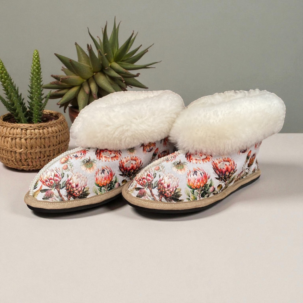 PRINTED MERINO WOOL & LEATHER SLIPPERS