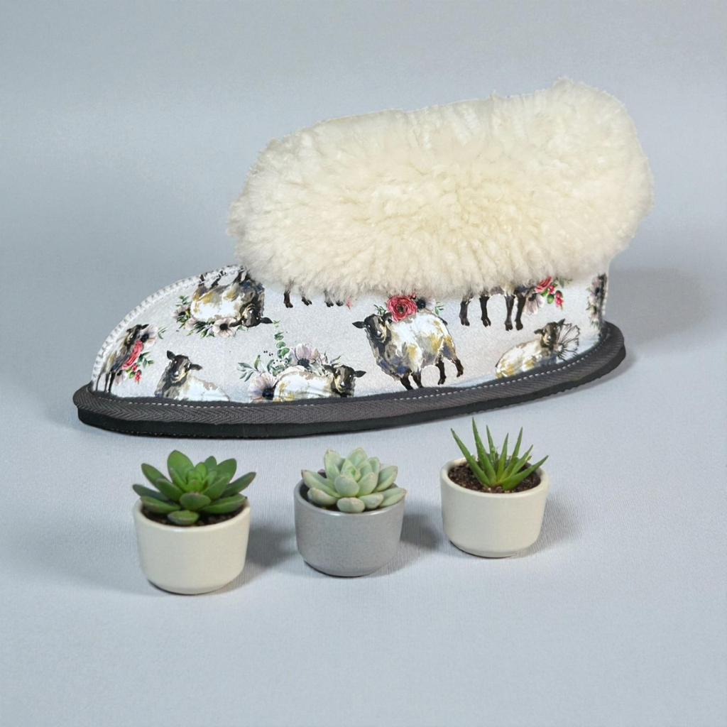 PRINTED MERINO WOOL & LEATHER SLIPPERS